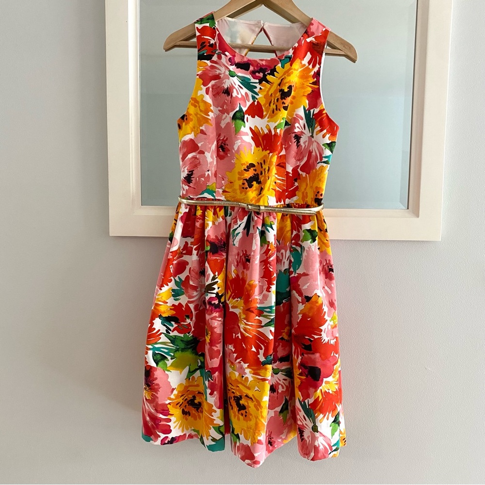 Eliza J Floral Midi Dress in Pink, Yellow, Red, Green